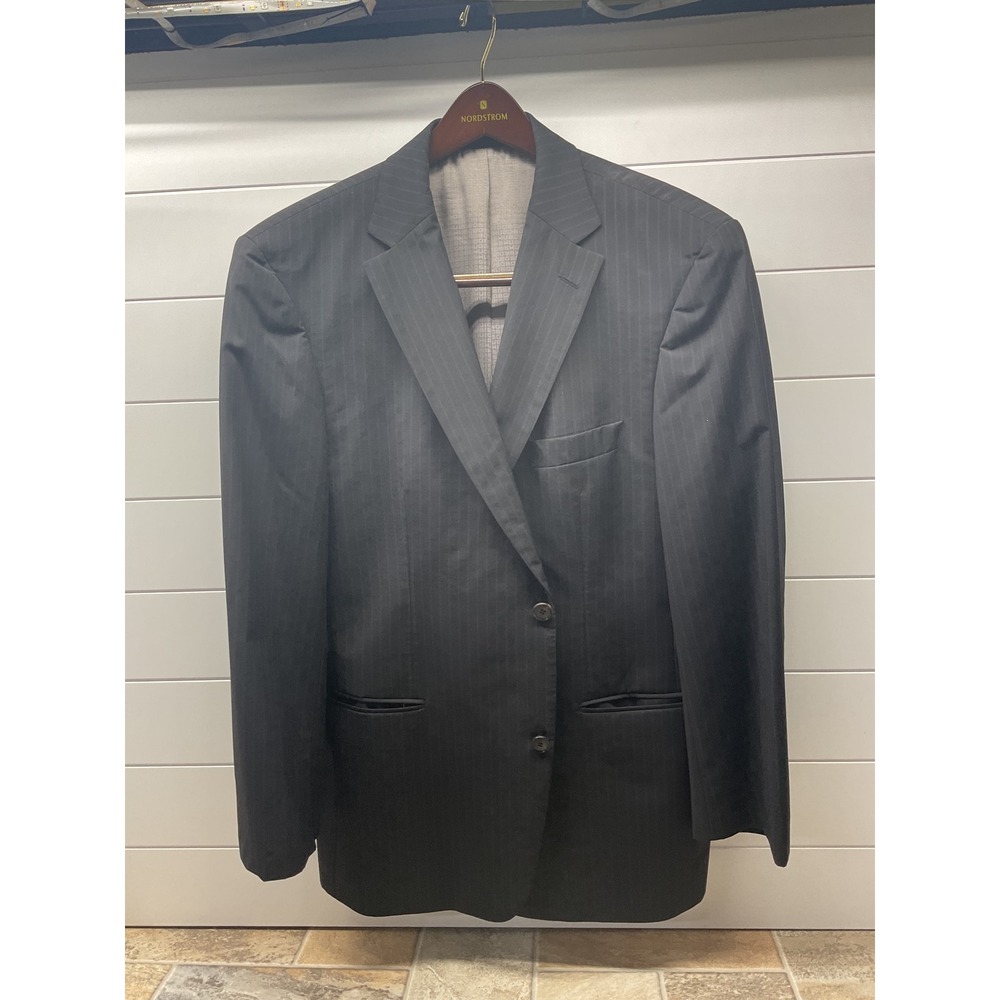 Hugo Boss Mens Pinstripe Suit Jacket Charcoal Grey Two Button Blazer 46R